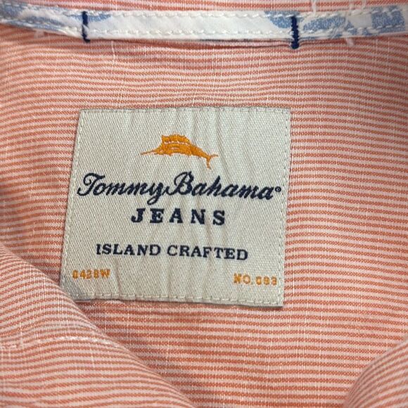 Tommy Bahama Jeans Island Crafted Red Striped Linen Blend Button Down Shirt M - Picture 7 of 10